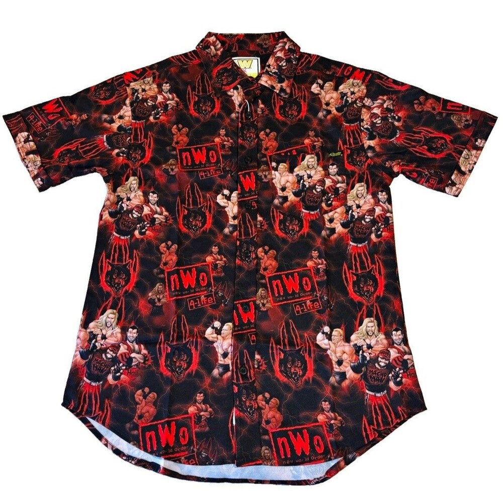 NWT RSVLTS x WWE NWO Wolfpack KUNUFLEX AOP Button-Up Shirt Mens Size S WCW